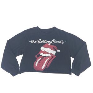 The Rolling Stones Christmas Crop Top Sweatshirt Size Medium Santa Hat Holiday
